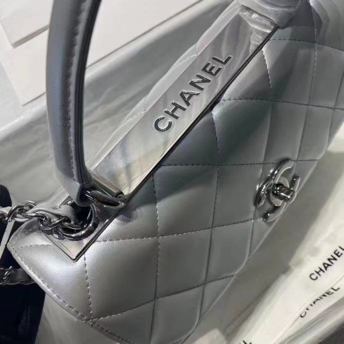 Chanel flap bag with top handle AS2215 Silver