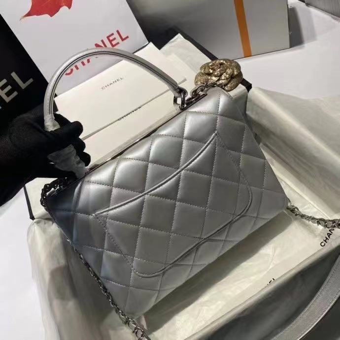 Chanel flap bag with top handle AS2215 Silver