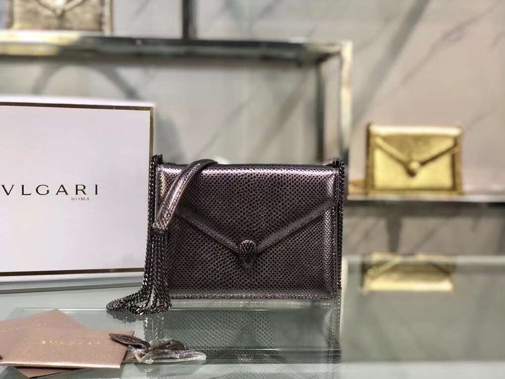 Bvlgari Serpenti Forever leather small crossbody bag B210544 silver grey