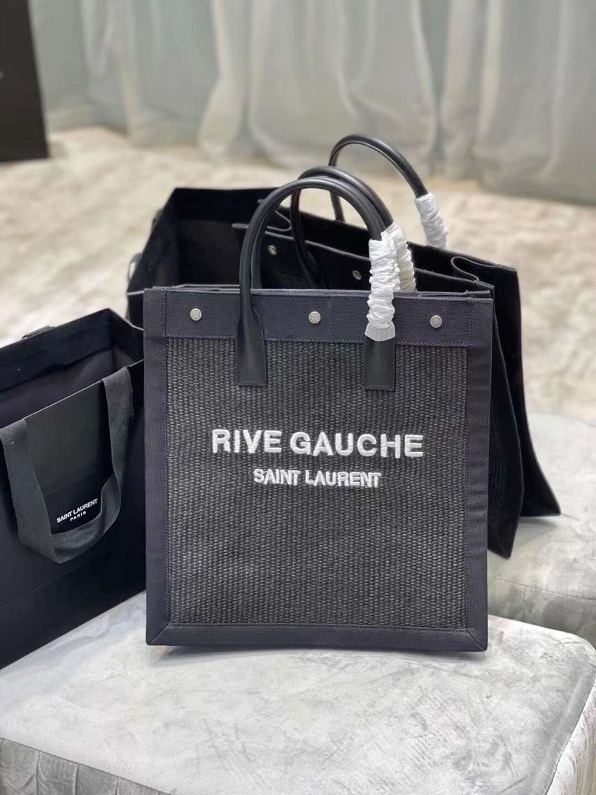 Yves Saint Laurent RIVE GAUCHE N/S SHOPPING BAG IN COTTON 9E1070 black