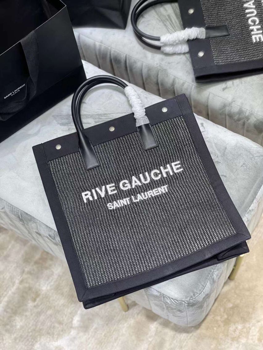 Yves Saint Laurent RIVE GAUCHE N/S SHOPPING BAG IN COTTON 9E1070 black