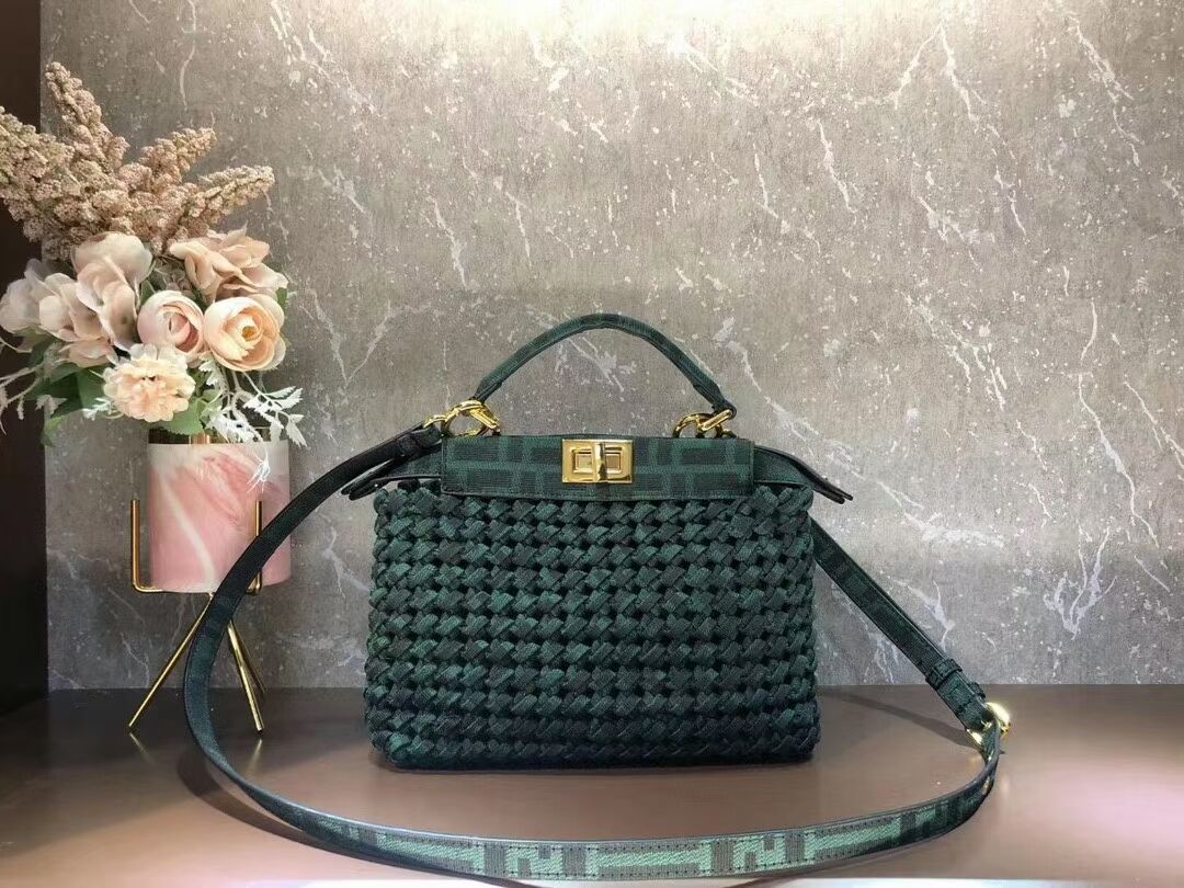 Fendi PEEKABOO ISEEU Weave Bag F4587 blackish green