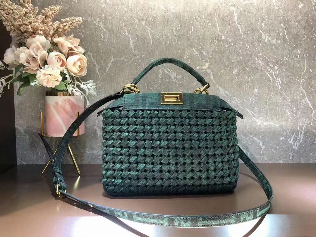 Fendi PEEKABOO ISEEU Weave Bag F4587 blackish green