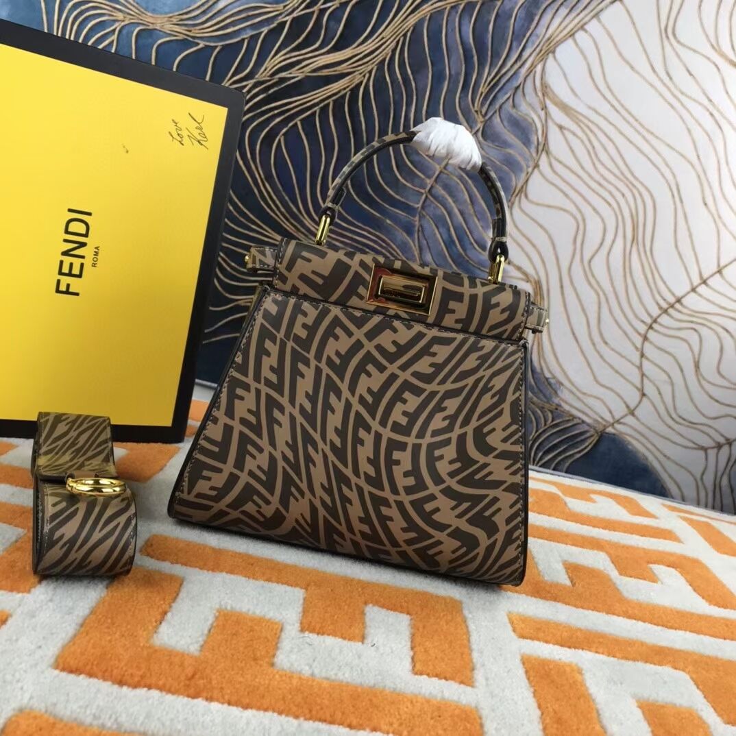 Fendi PEEKABOO MINI Brown leather FF Vertigo bag 8BN244AGK