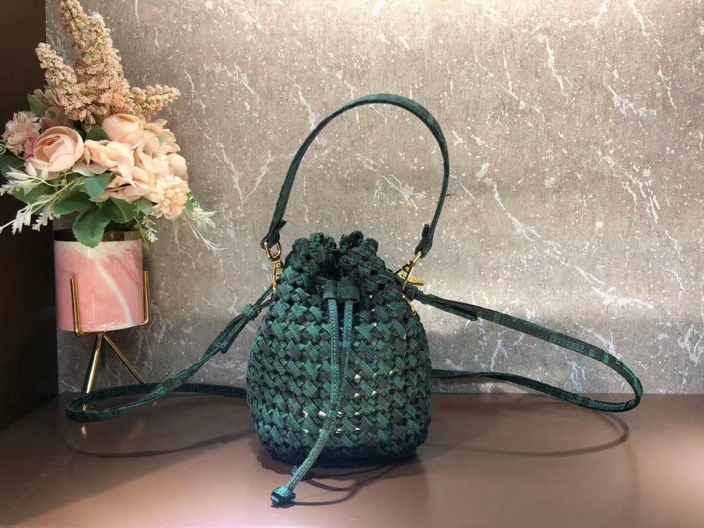 Fendi Weave MON TRESOR mini-bag 8BS010A3 blackish green