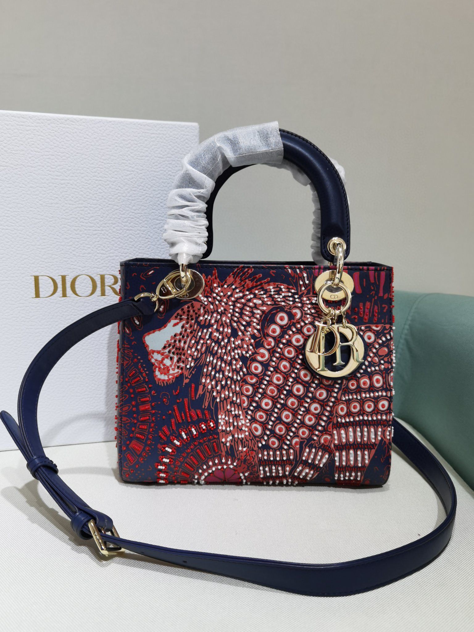 LADY DIOR DIOR TOTE EMBROIDERED CANVAS BAG 2553