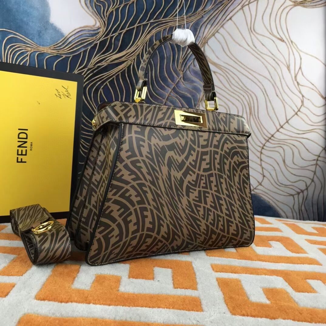 Fendi PEEKABOO ISEEU MEDIUM brown and white FF Vertigo leather bag 8BN321AGK