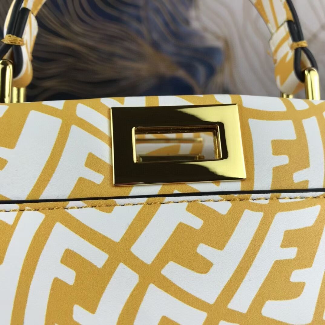 Fendi PEEKABOO MINI Yellow and white FF Vertigo leather bag 8BN244AG