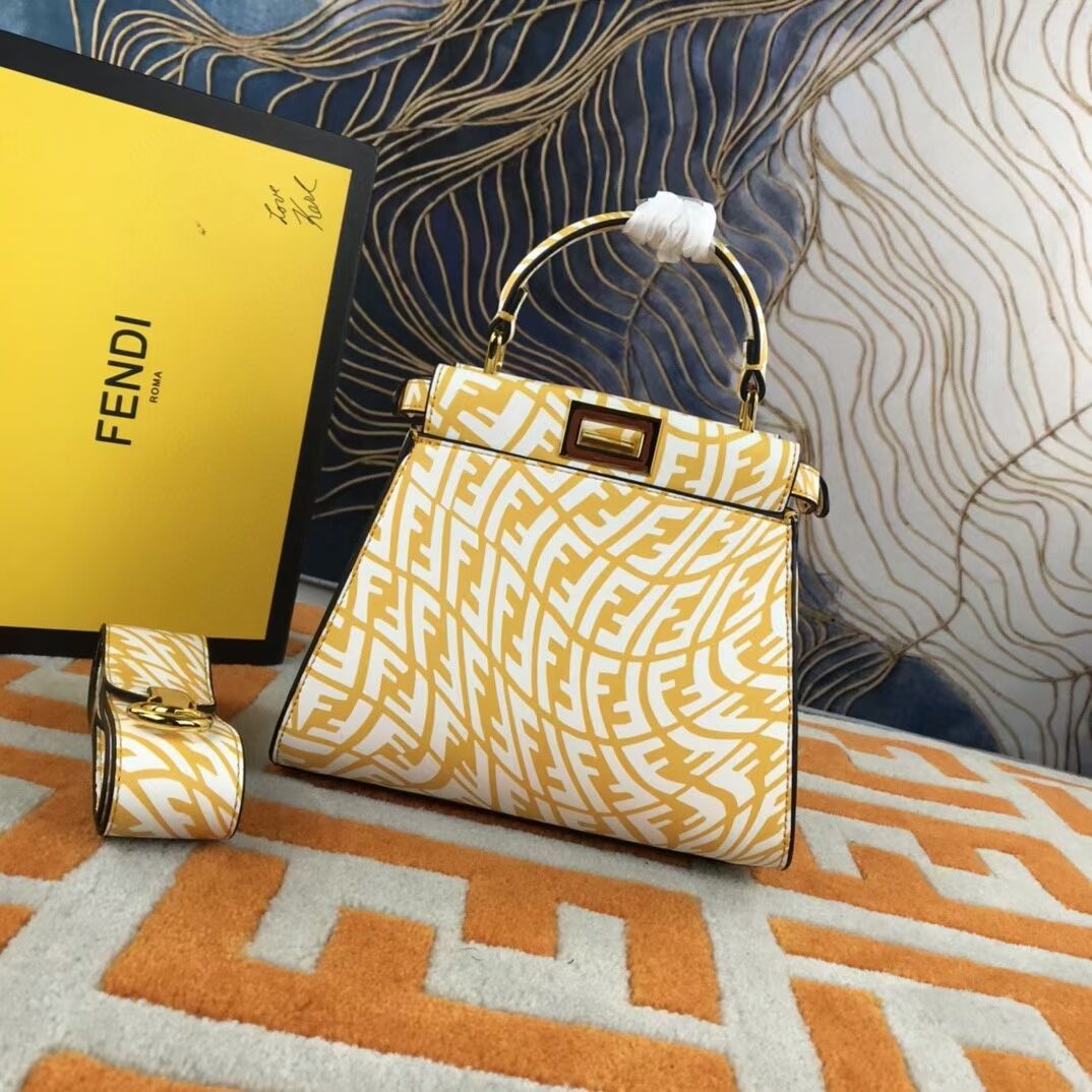 Fendi PEEKABOO MINI Yellow and white FF Vertigo leather bag 8BN244AG