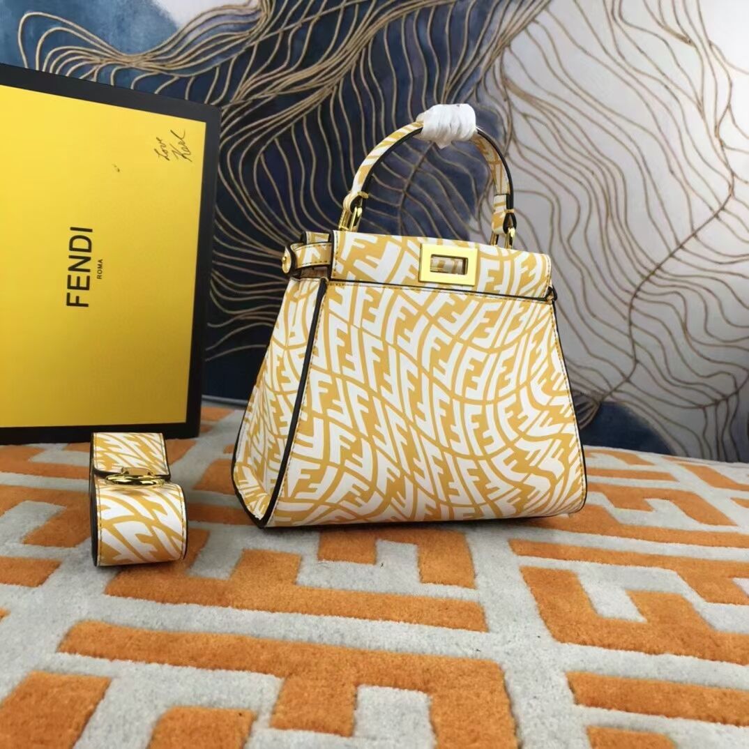 Fendi PEEKABOO MINI Yellow and white FF Vertigo leather bag 8BN244AG