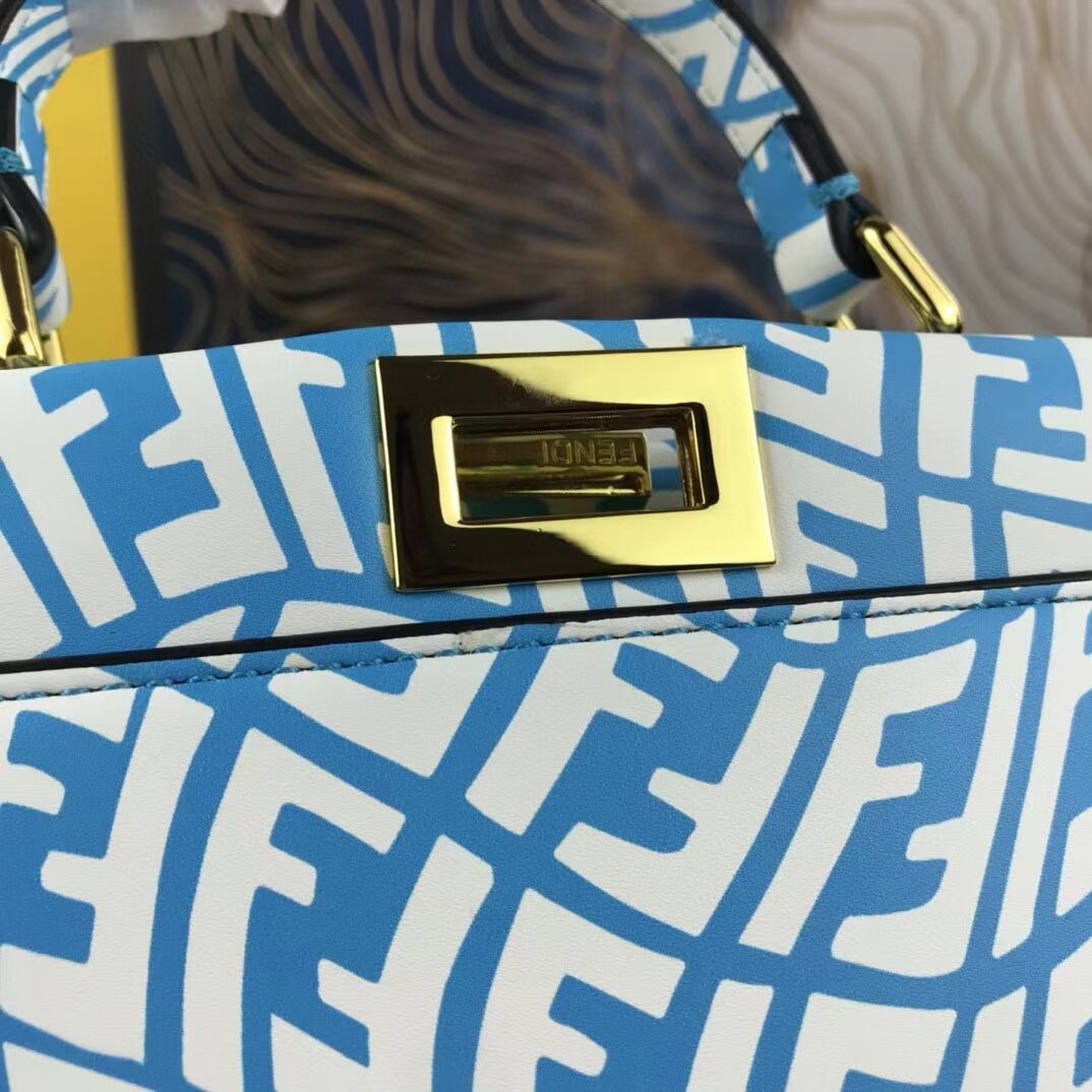 Fendi PEEKABOO MINI blue and white FF Vertigo leather bag 8BN244AG