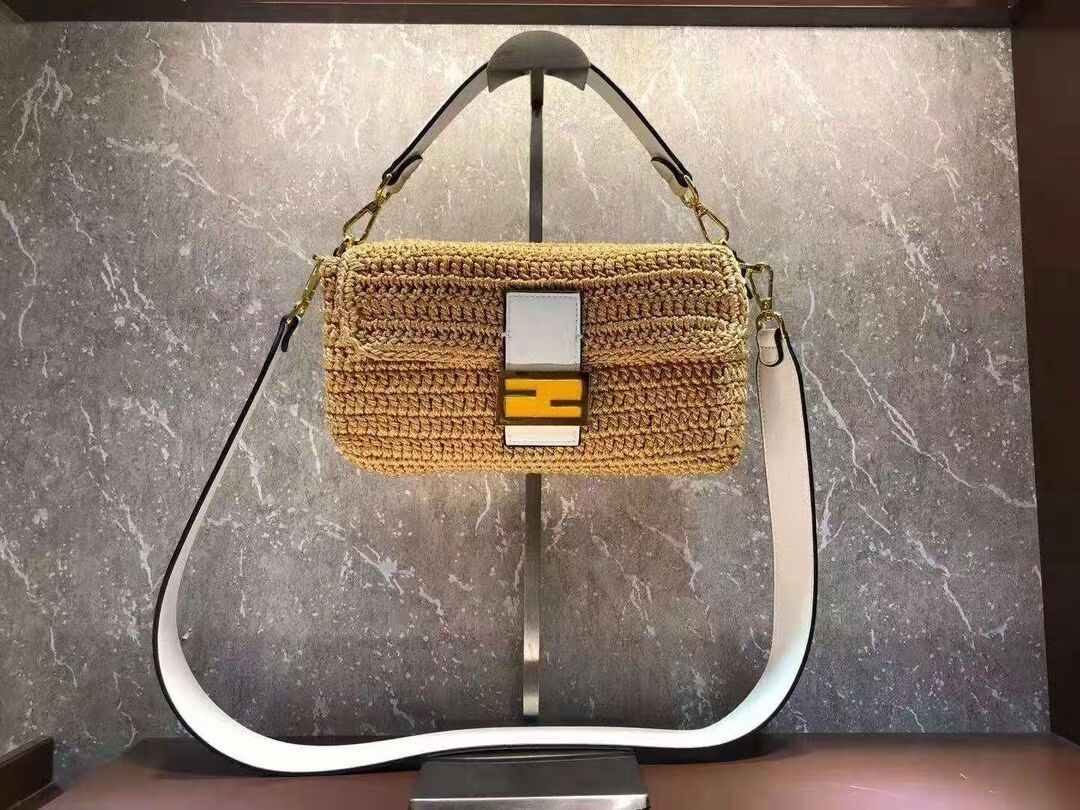 Fendi BAGUETTE yellow cotton crochet bag 8BR600