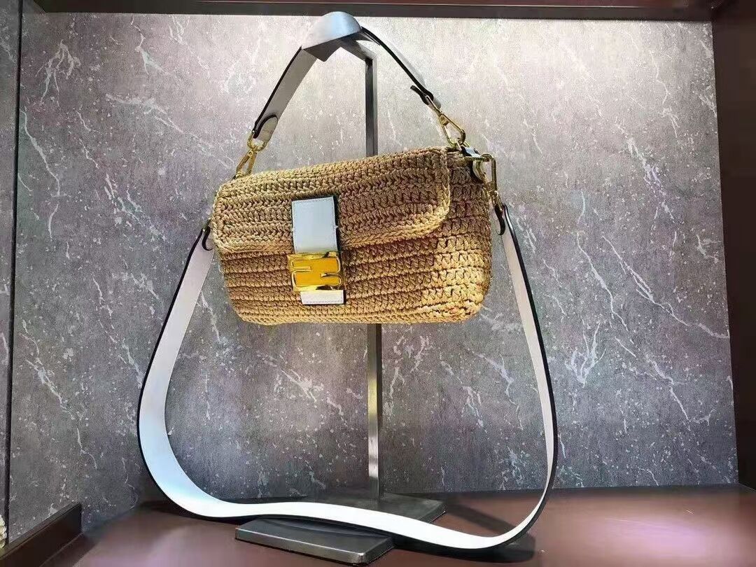 Fendi BAGUETTE yellow cotton crochet bag 8BR600