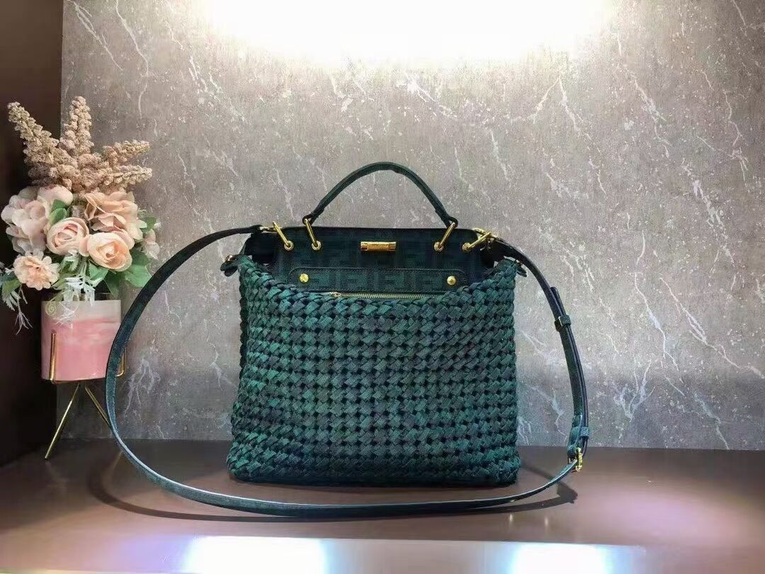 Fendi PEEKABOO X-LITE LARGE green cotton bag 8BN304A