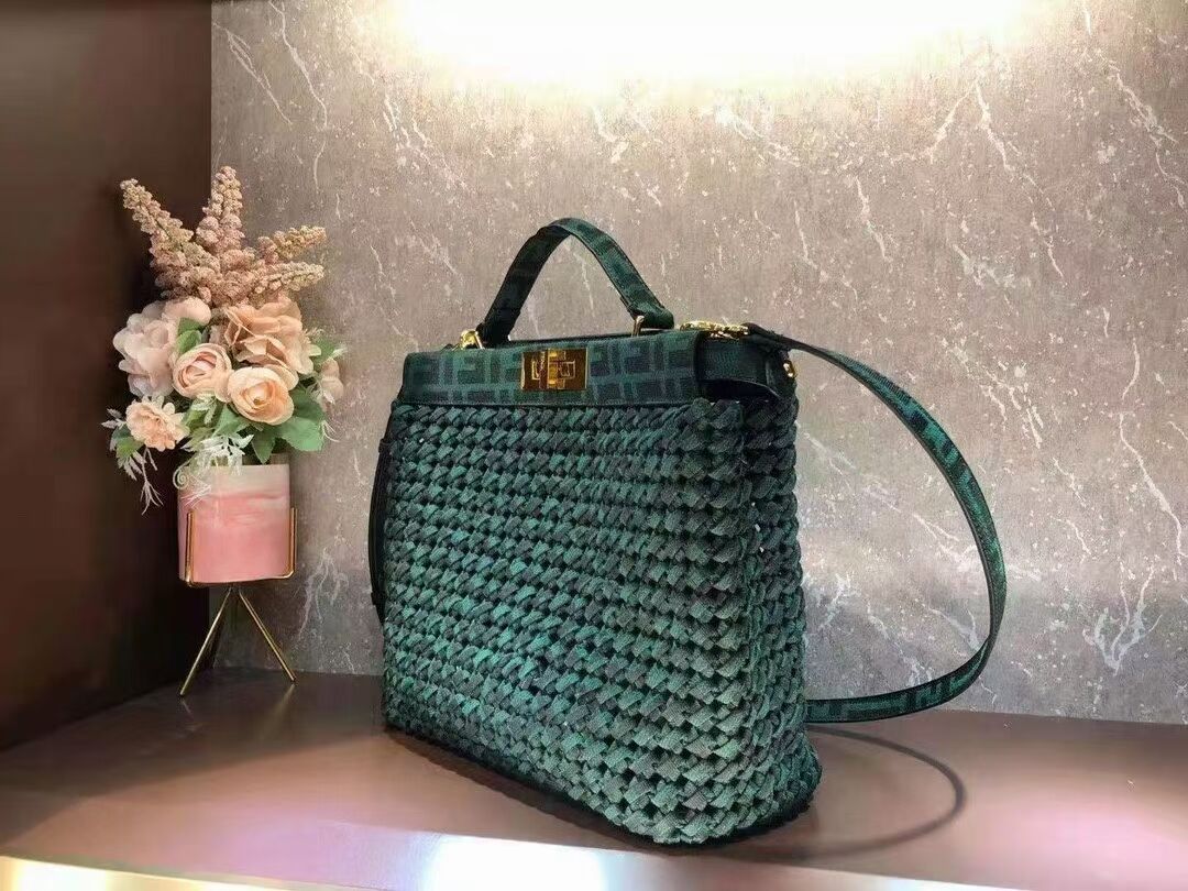 Fendi PEEKABOO X-LITE LARGE green cotton bag 8BN304A