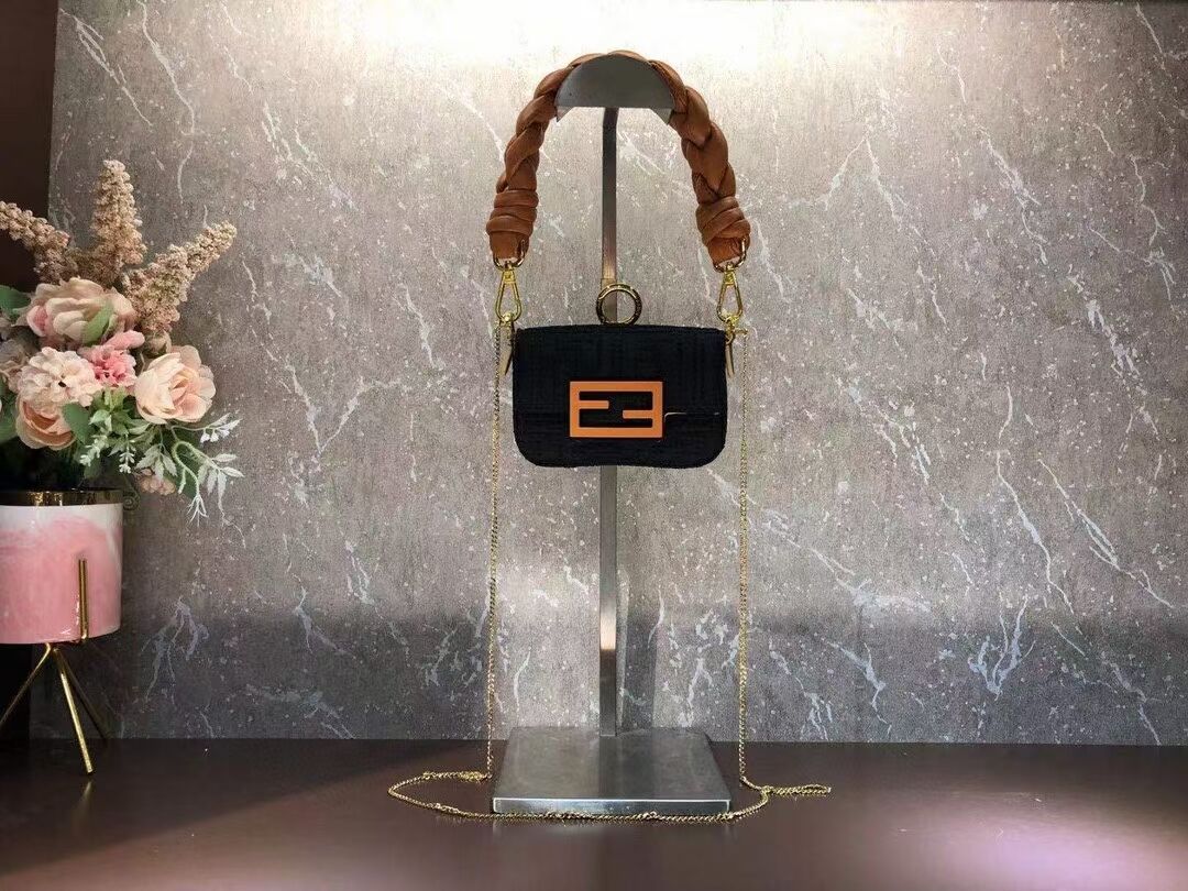 Fendi mini BAGUETTE cotton bag F6550 black