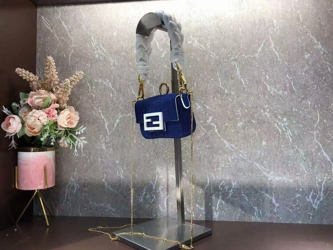 Fendi mini BAGUETTE cotton bag F6550 blue