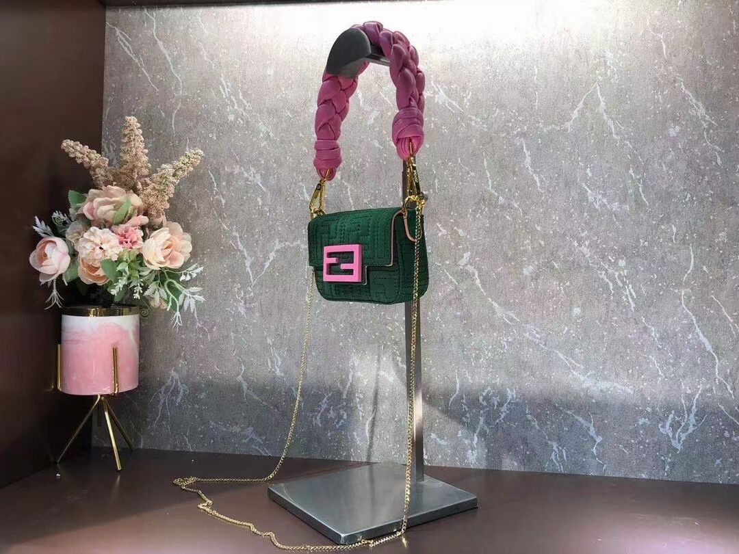 Fendi mini BAGUETTE cotton bag F6550 green