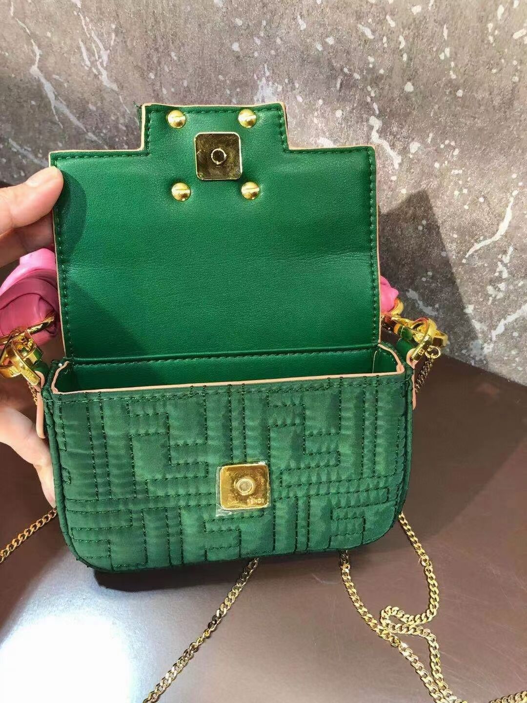 Fendi mini BAGUETTE cotton bag F6550 green