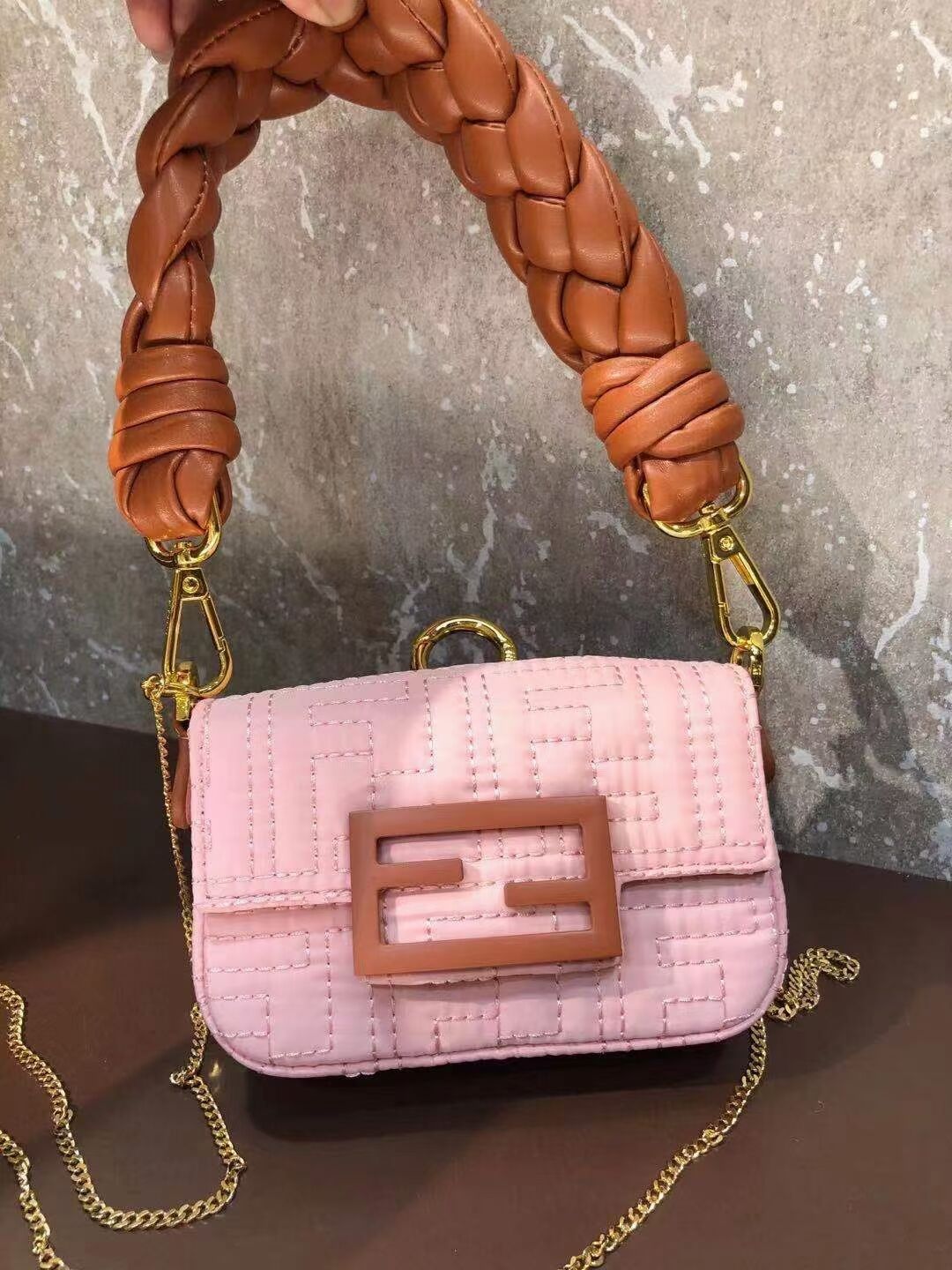 Fendi mini BAGUETTE cotton bag F6550 pink