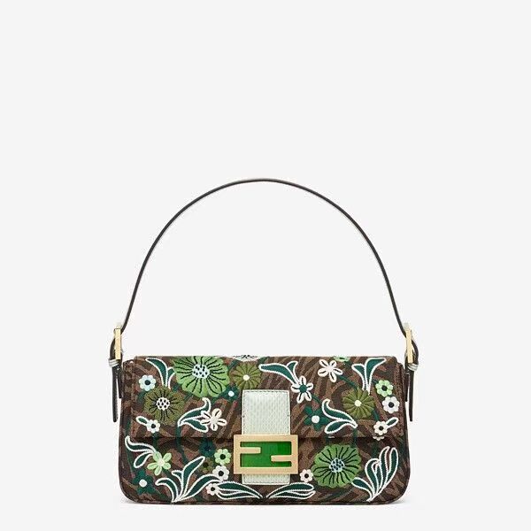 FENDI BAGUETTE 1997 FF Vertigo jacquard bag with embroidery 8BR792 green