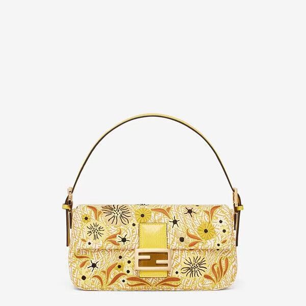 FENDI BAGUETTE 1997 FF Vertigo jacquard bag with embroidery 8BR792 yellow