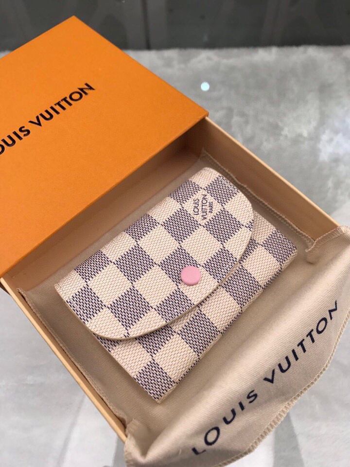 Louis Vuitton Damier Azur Canvas Rosalie Coin Purse Wallet N61276 Pink