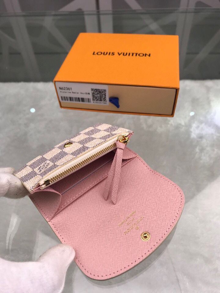 Louis Vuitton Damier Azur Canvas Rosalie Coin Purse Wallet N61276 Pink