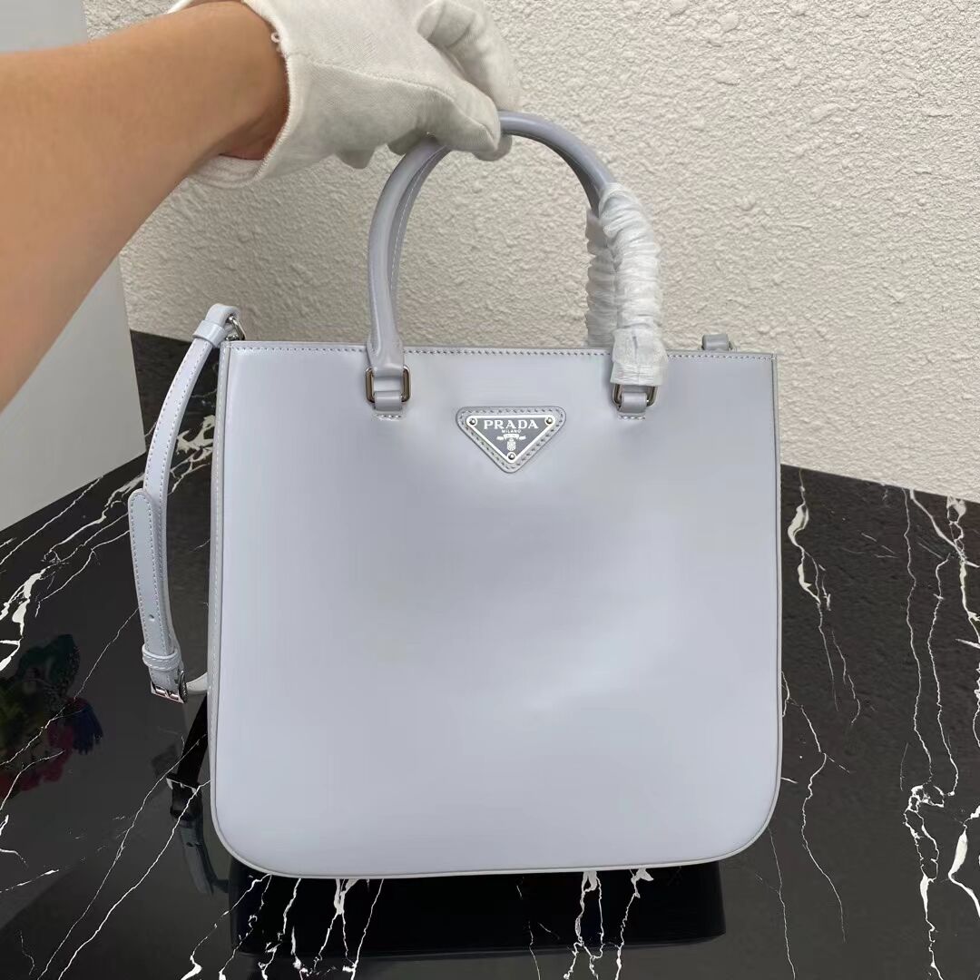 Prada brushed leather tote 1AD330 light grey