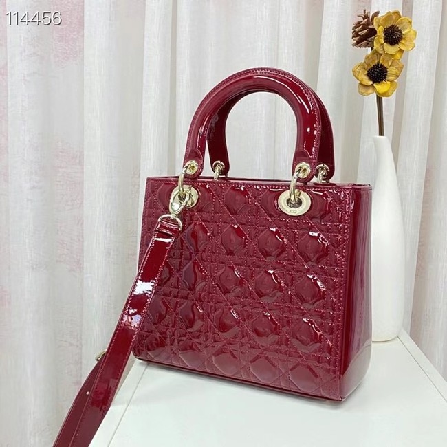 MEDIUM LADY DIOR BAG Cherry Red Patent Cannage Calfskin M0565OW