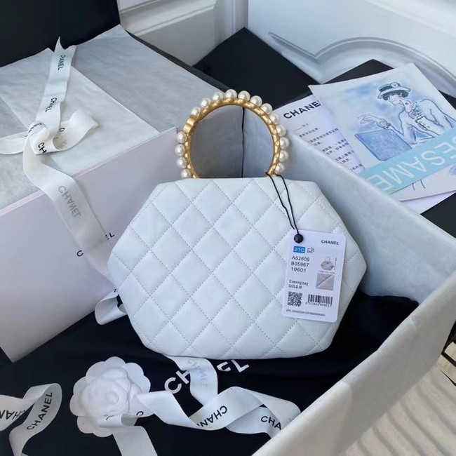 CHANEL Top Handle Leather Bag AS2609 White