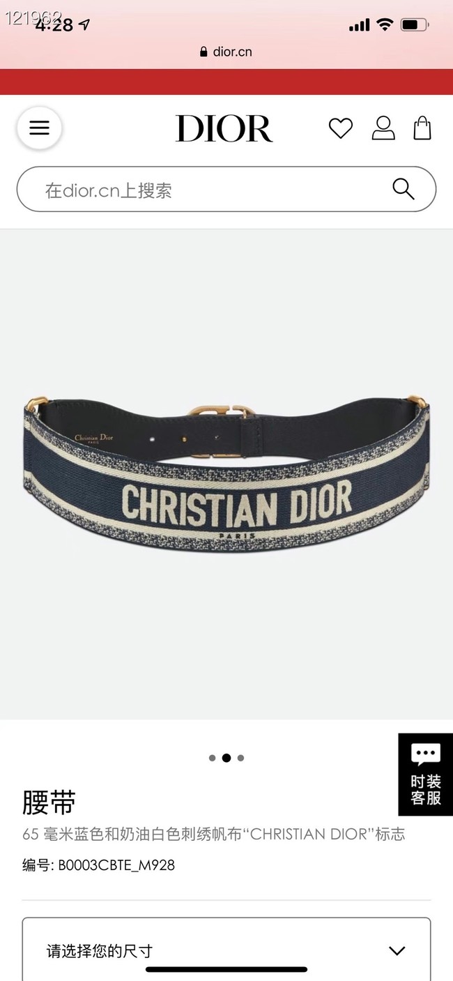 CHRISTIAN DIOR BELT Blue and Cream CHRISTIAN DIOR Embroidered Canvas 50 mm B0003CB