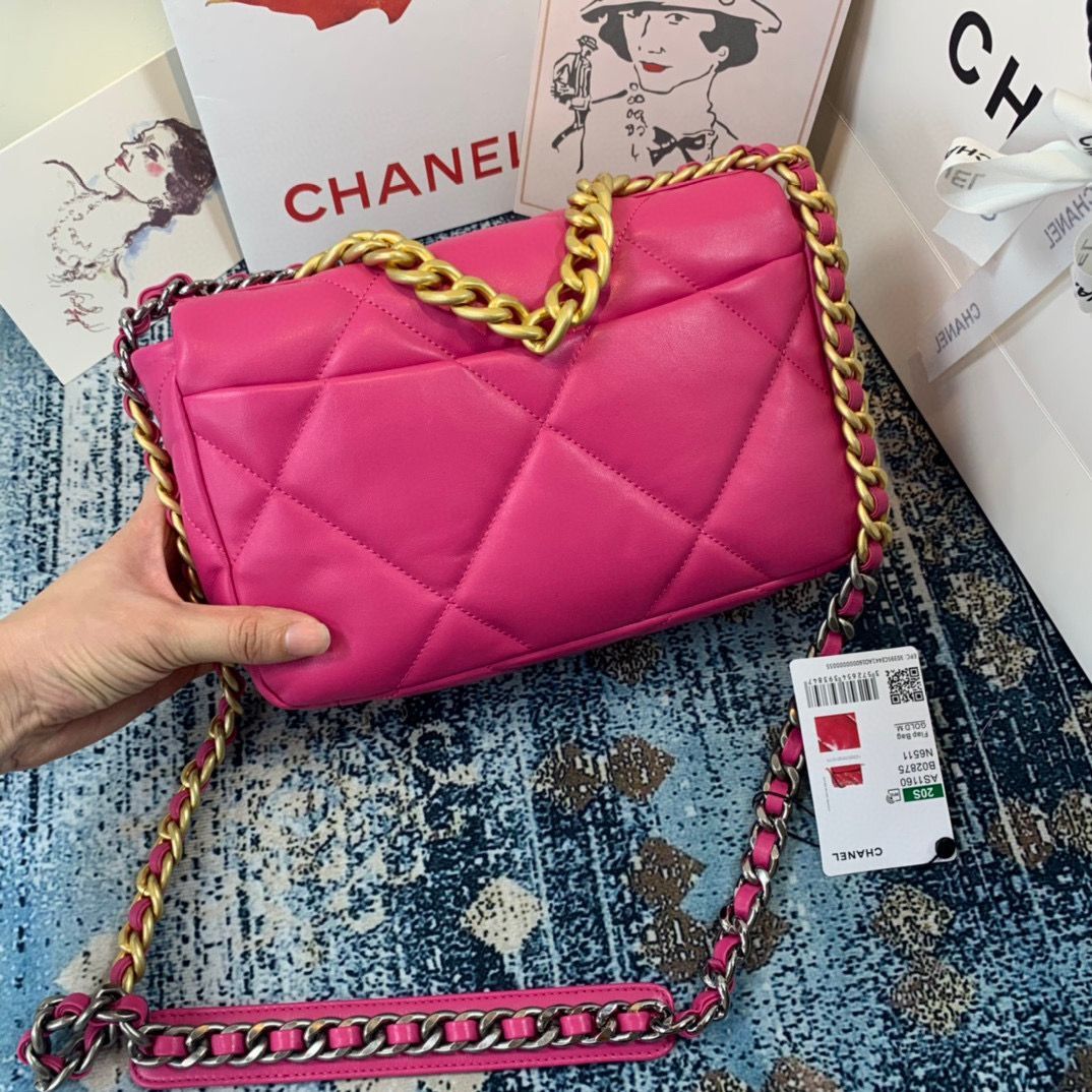 CHANEL 19 Flap Canvas Bag AS1160 AS1161 AS1162 Rosa