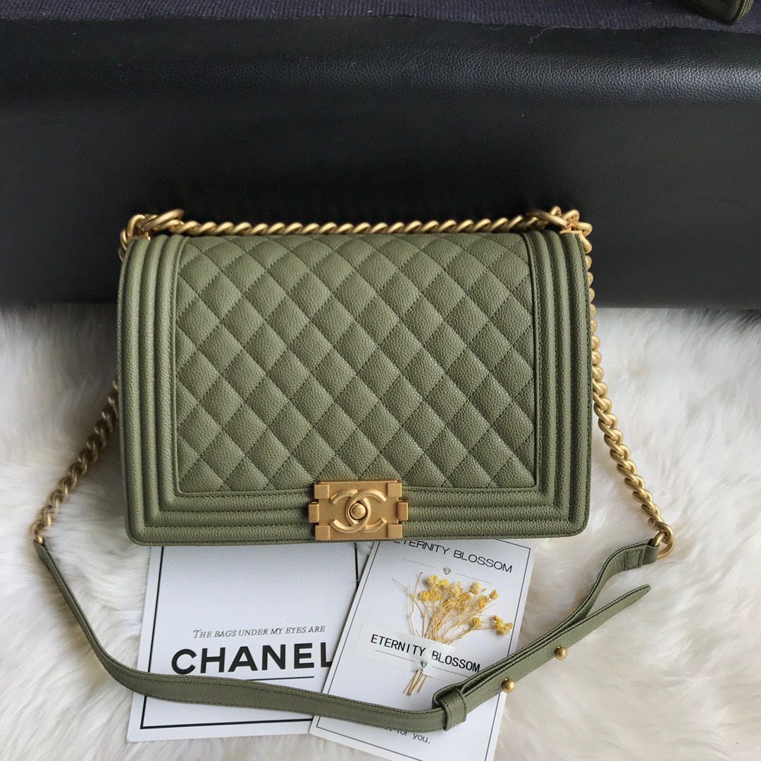 Boy Chanel Flap Bags Original Caviar Leather A67088 Dark Green