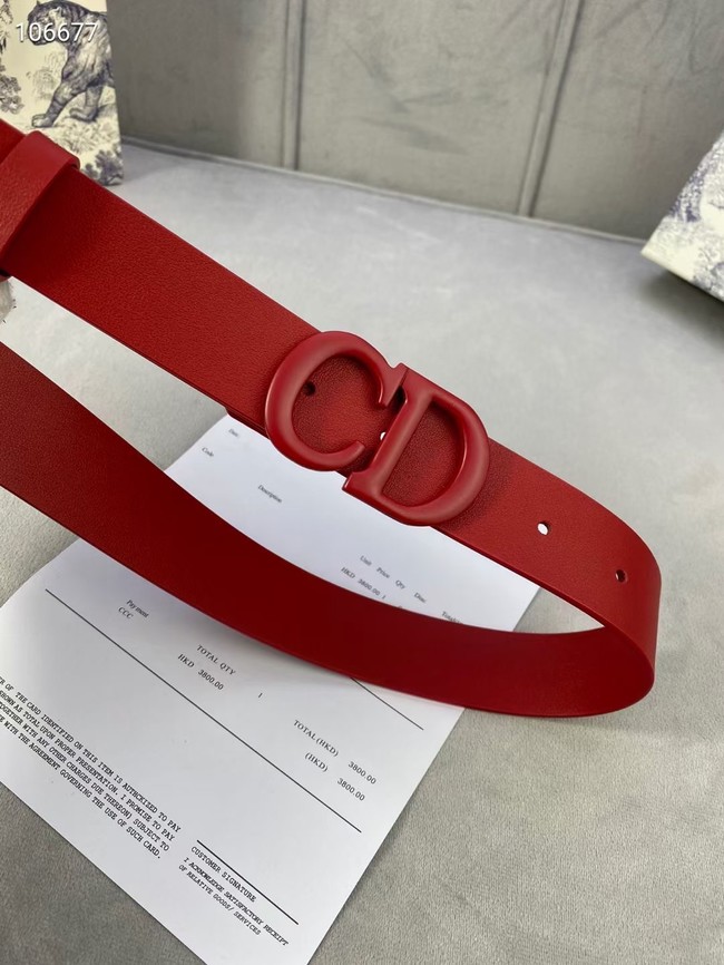 DIOR-ID BELT Raspberry Smooth Calfskin 30 MM B0110UM red