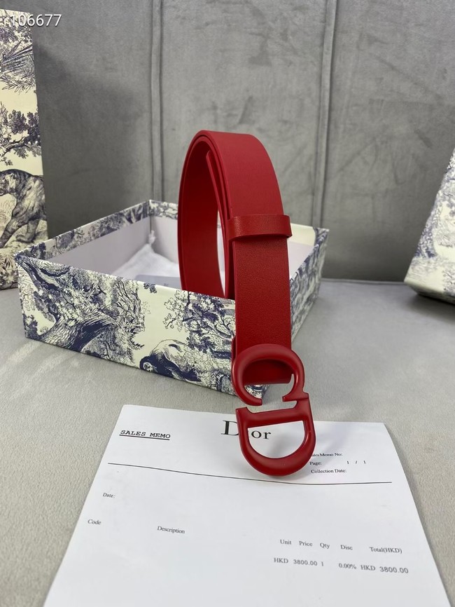 DIOR-ID BELT Raspberry Smooth Calfskin 30 MM B0110UM red