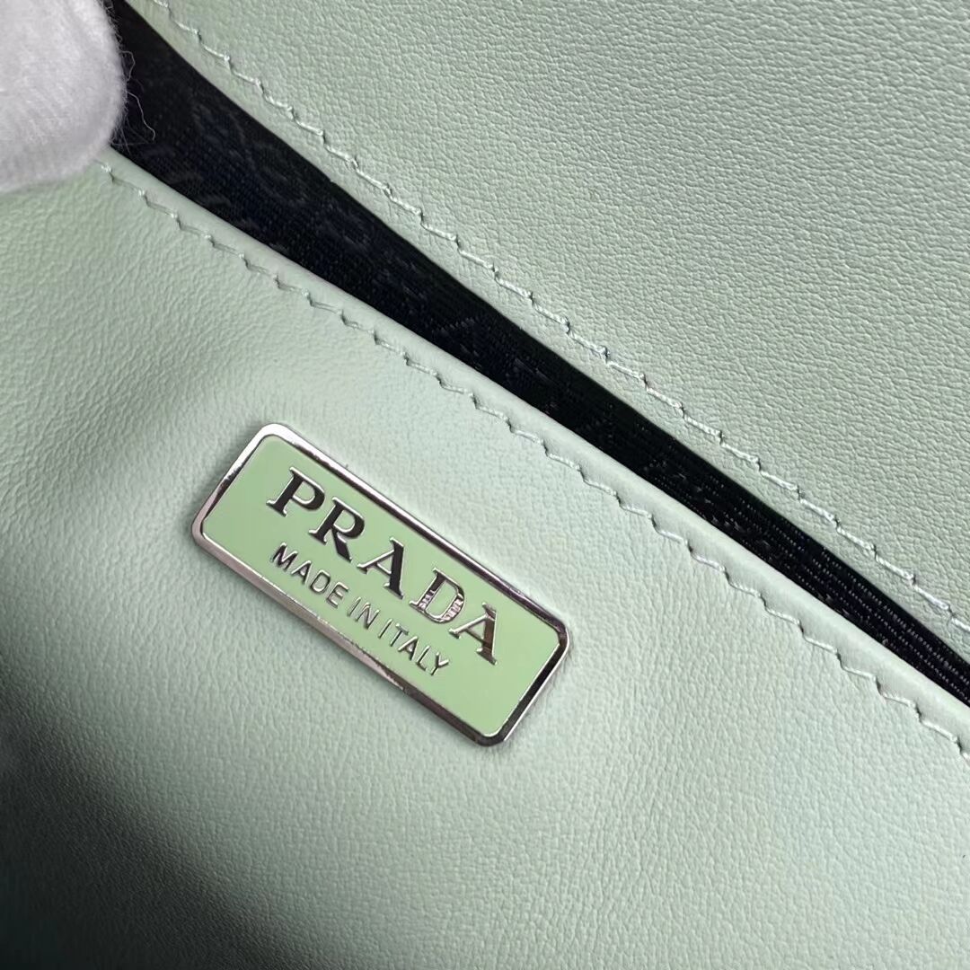 Prada Cleo brushed leather shoulder bag with flap 1BH276 green