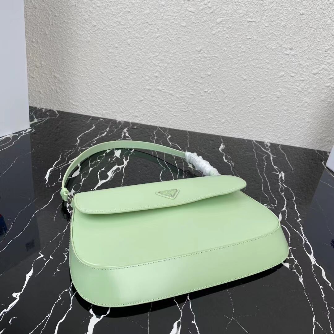 Prada Cleo brushed leather shoulder bag with flap 1BH276 green