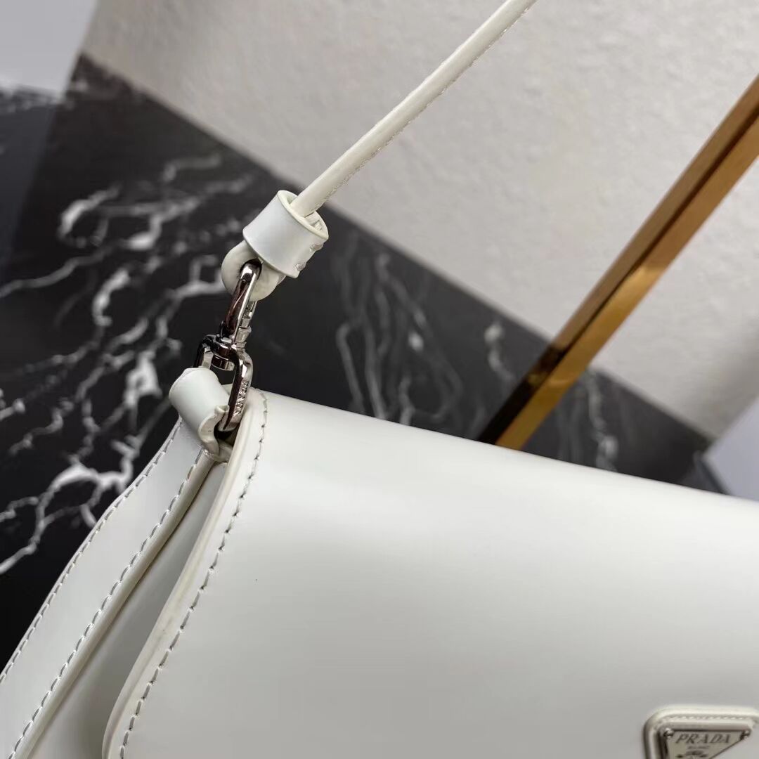 Prada Cleo brushed leather shoulder bag with flap 1BH276 white