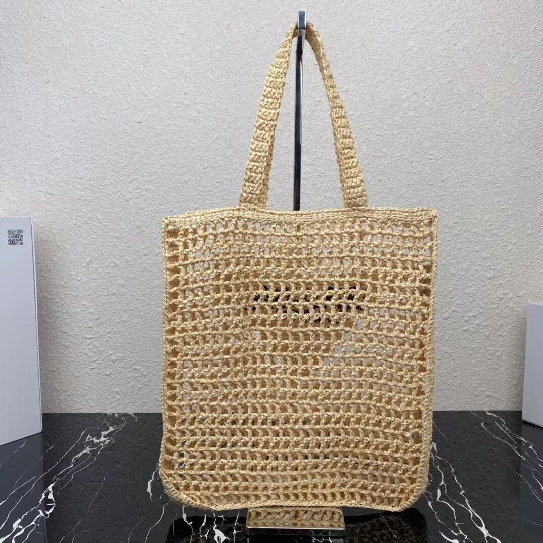 Prada Raffia tote bag 1CH393 Biscuits