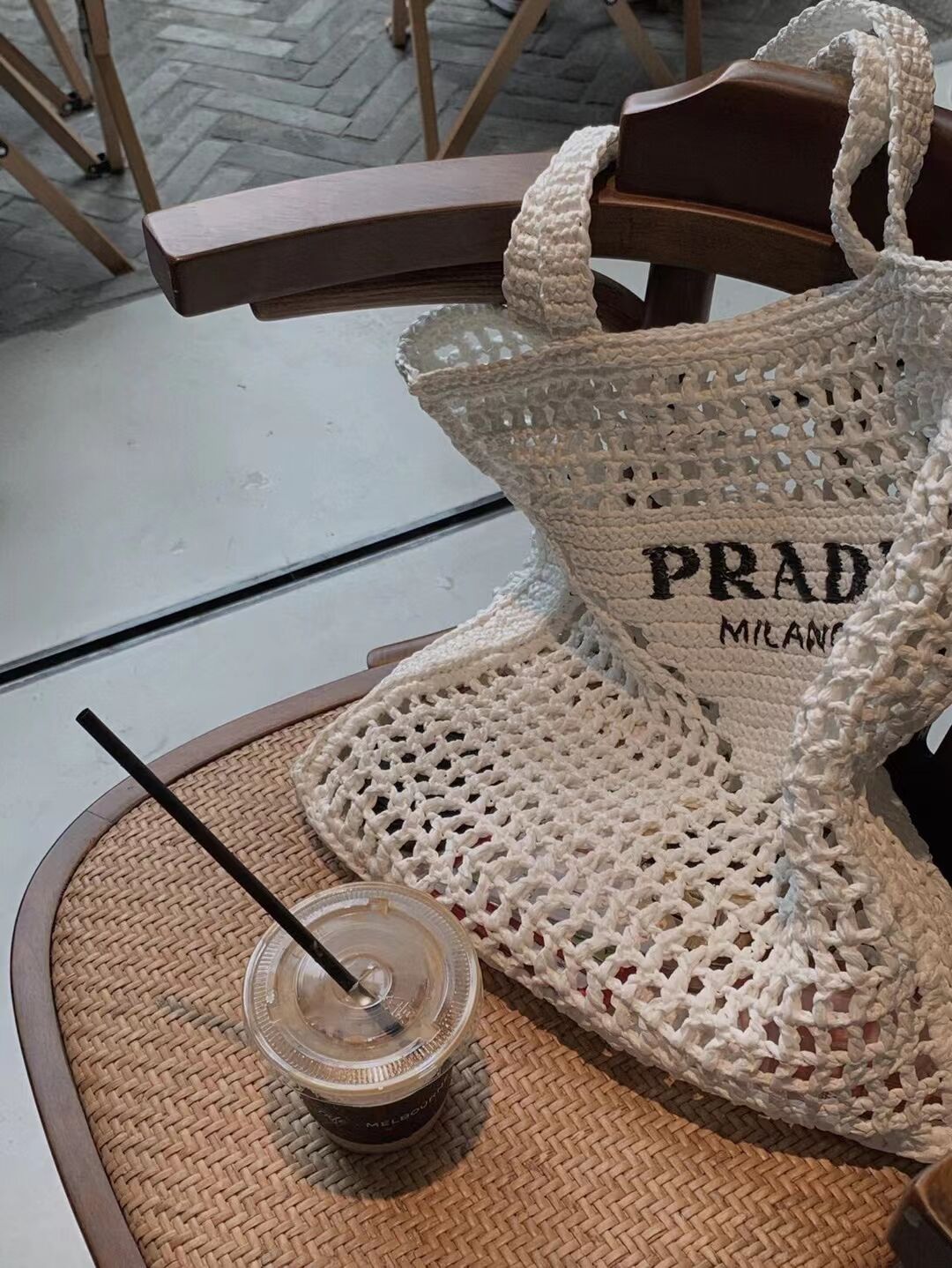 Prada Raffia tote bag 1CH393 white