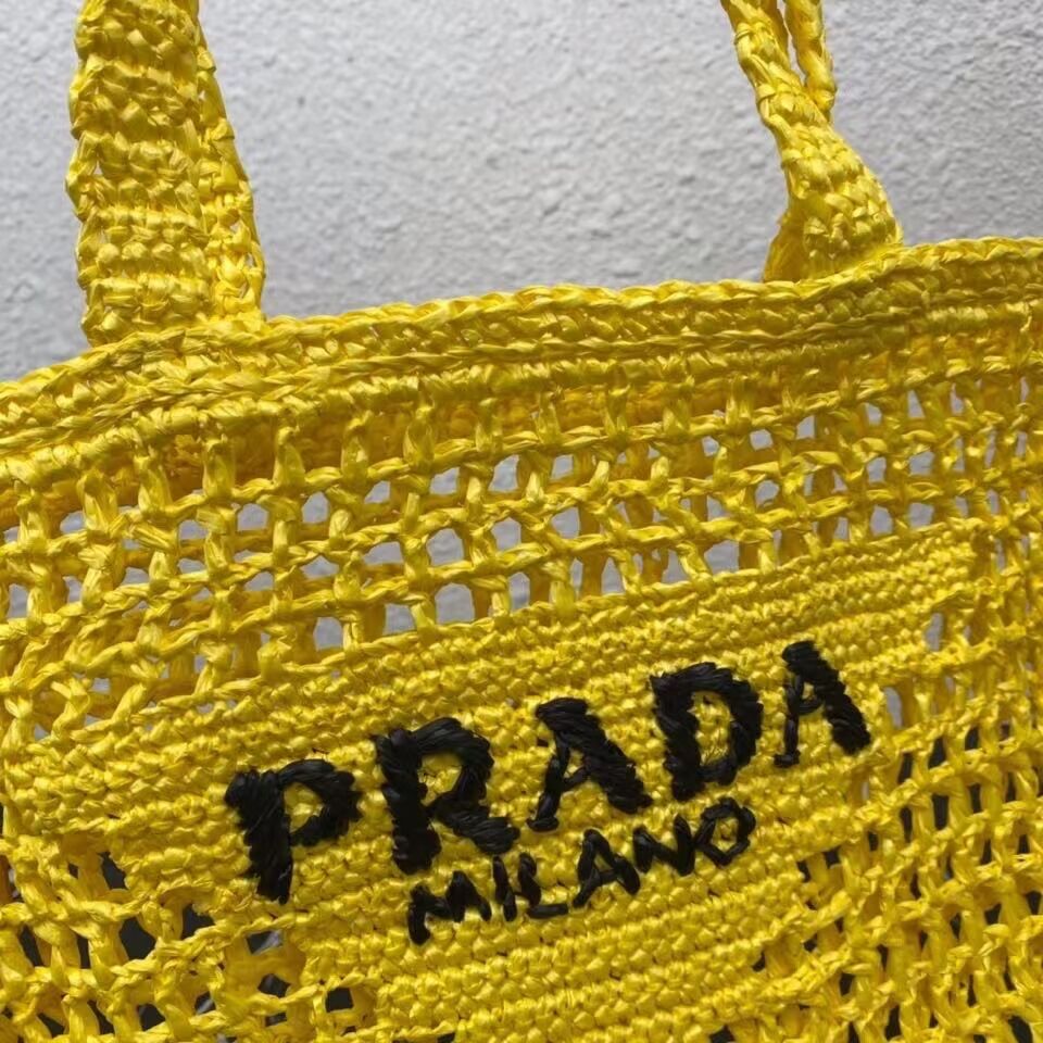 Prada Raffia tote bag 1CH393 yellow