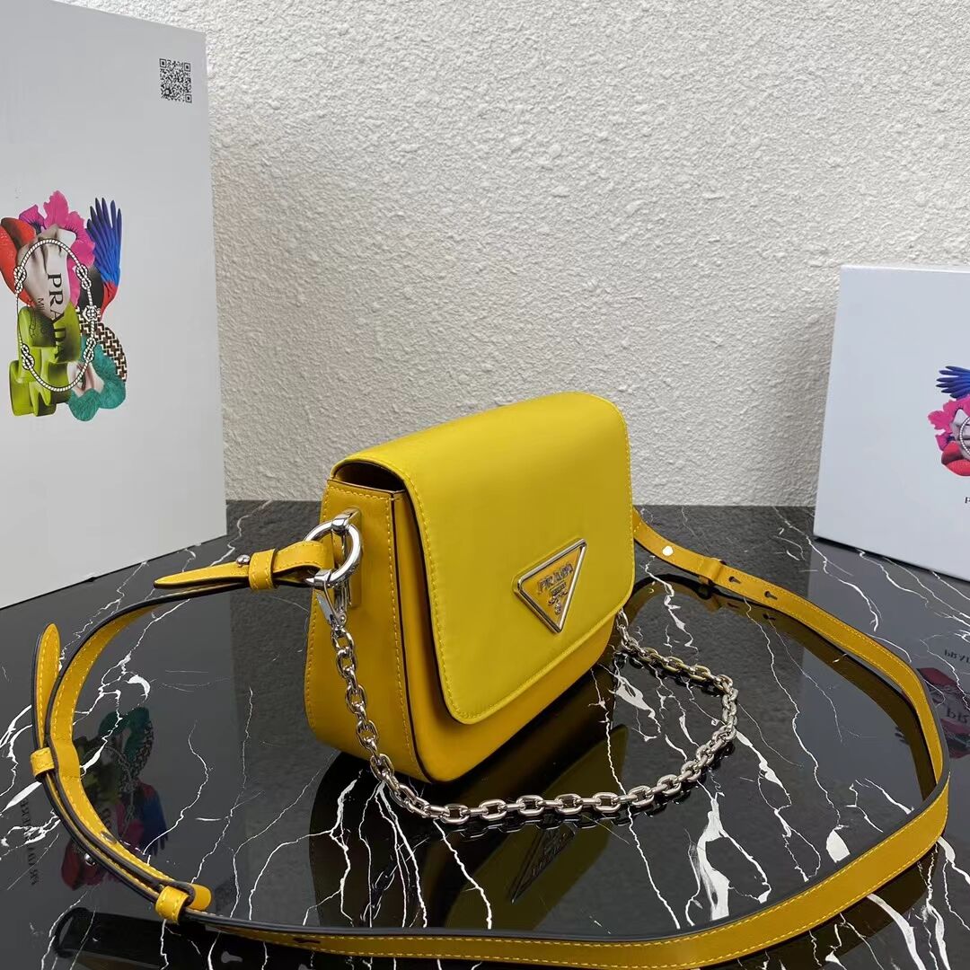 Prada Small brushed leather shoulder bag 1BA263 yellow