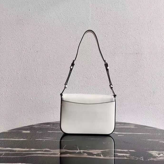 Prada Small brushed leather shoulder bag 1BH308 white