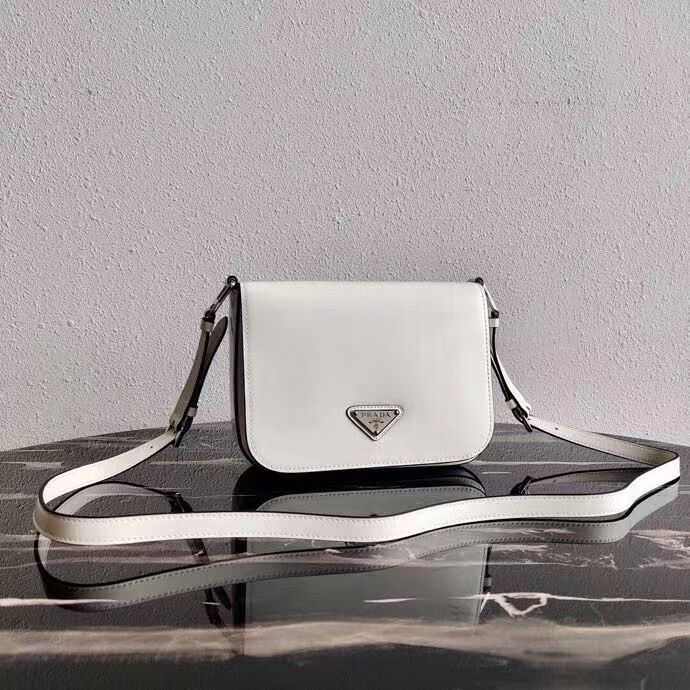 Prada Small brushed leather shoulder bag 1BH308 white