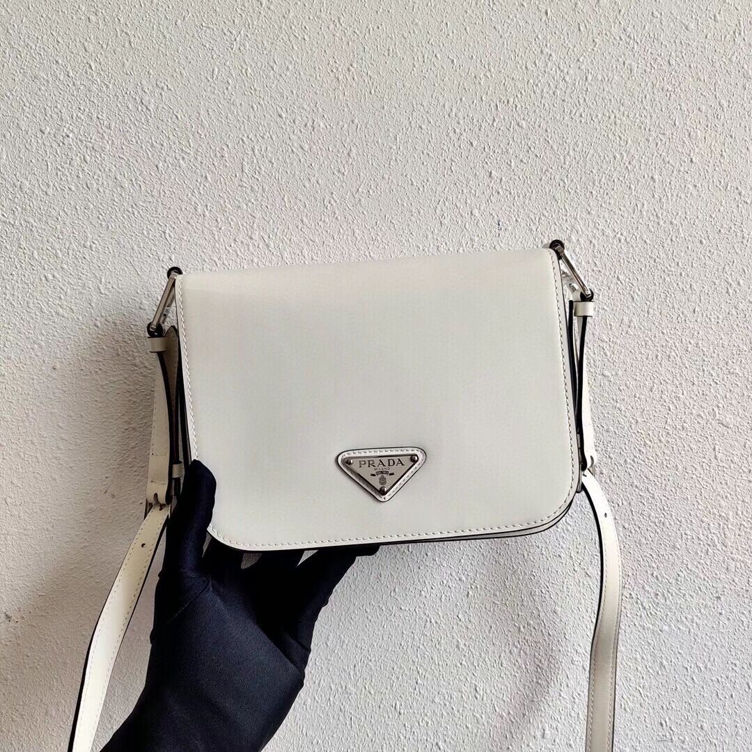 Prada Small brushed leather shoulder bag 1BH308 white