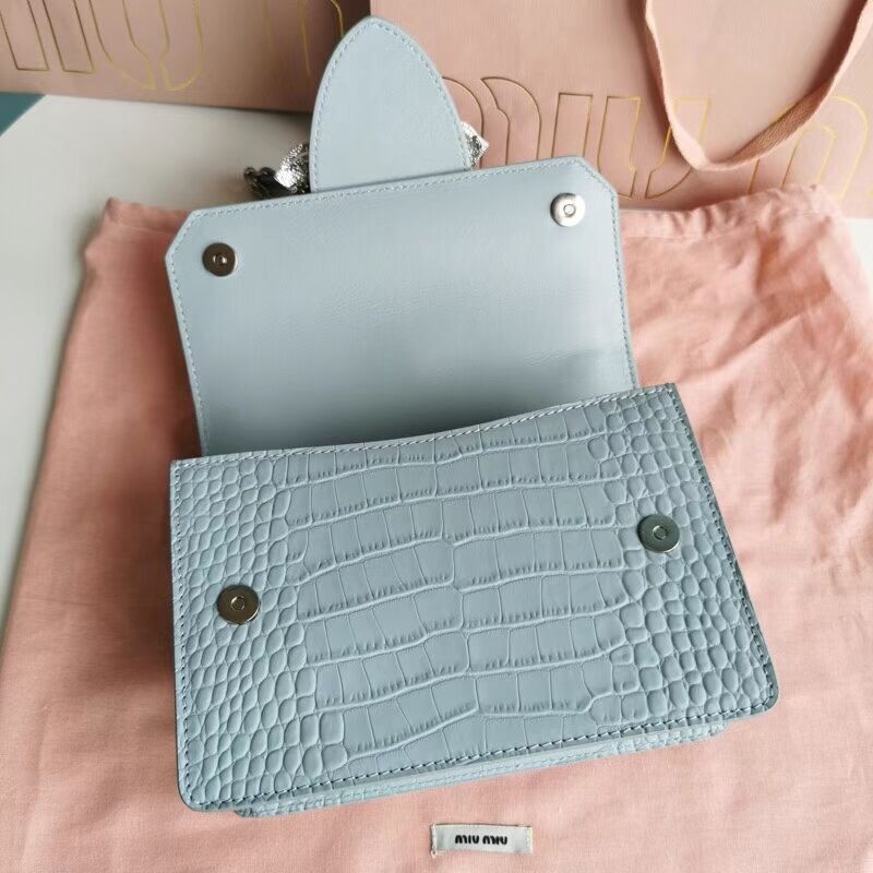 miu miu Matelasse Nappa Leather mini Shoulder Bag 5ED084 light blue