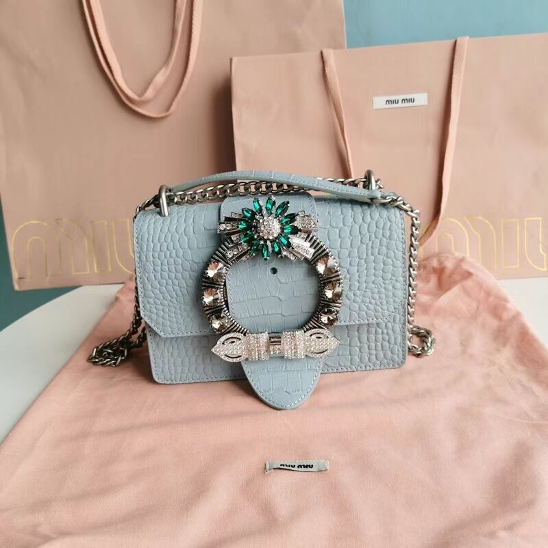 miu miu Matelasse Nappa Leather mini Shoulder Bag 5ED084 light blue