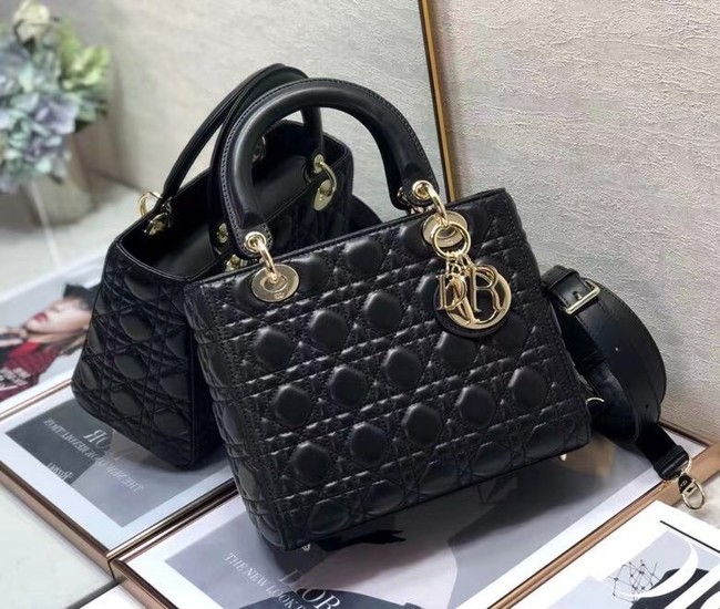 MEDIUM LADY DIOR BAG Black Cannage Lambskin M0565O