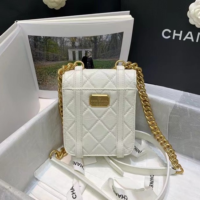 Chanel FLAP BAG Aged Calfskin & Gold-Tone Metal AS2695 white